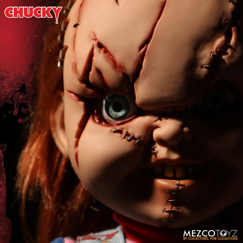 Childs Play Chucky Scarred Face 15" SFX Doll Collectibles Mezco Toyz Geek Bureau