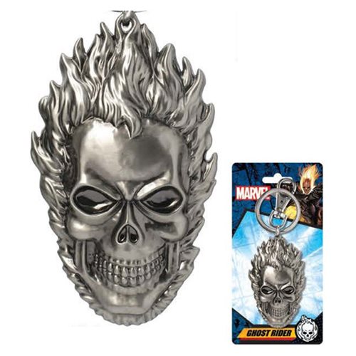 MARVEL Ghost Rider Official Flaming Skull Pewter Keychain by Monogram