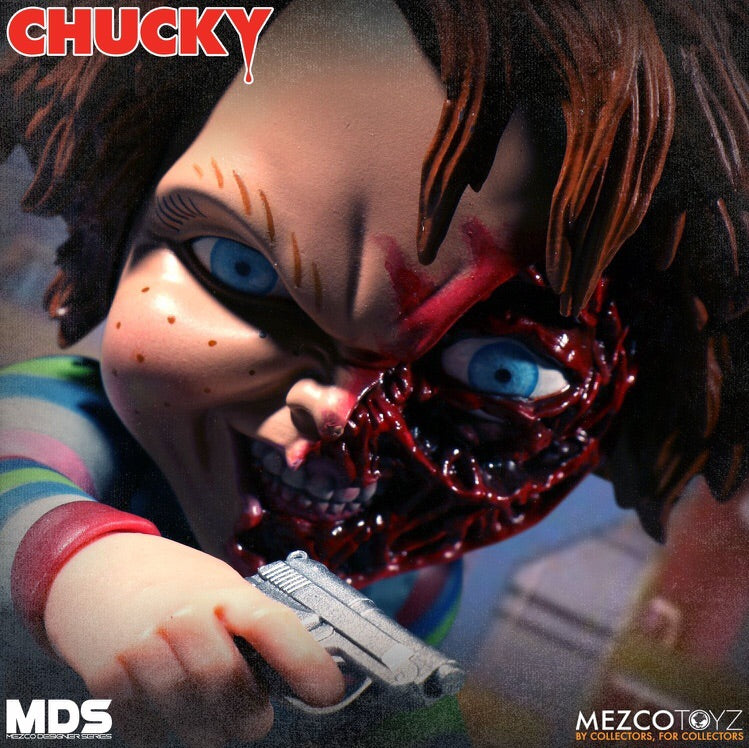 Child's Play 3 Chucky Pizza Face Mezco Designer Series (MDS) Doll Collectibles Mezco Toyz Geek Bureau