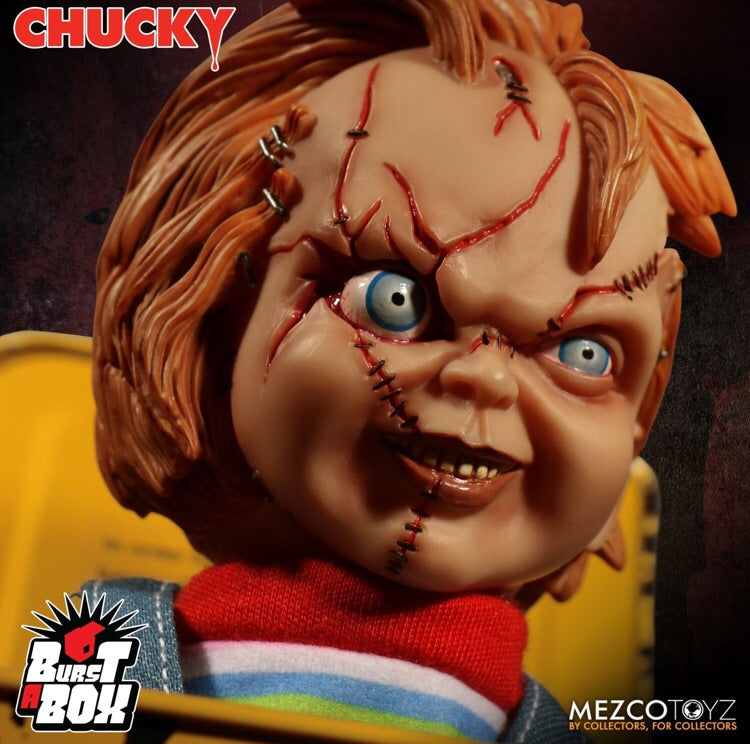 Child’s Play 3 Chucky Scarred Face Burst-A-Box Mezco Toyz Geek Bureau